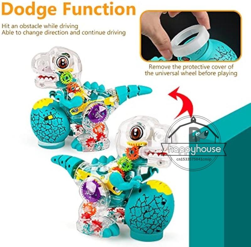 Transparent Toy Car for Kids Electronic Light Sound Music Electric Gear Dinosaur Toys for Toddlers Boys Educational Crawling Toy