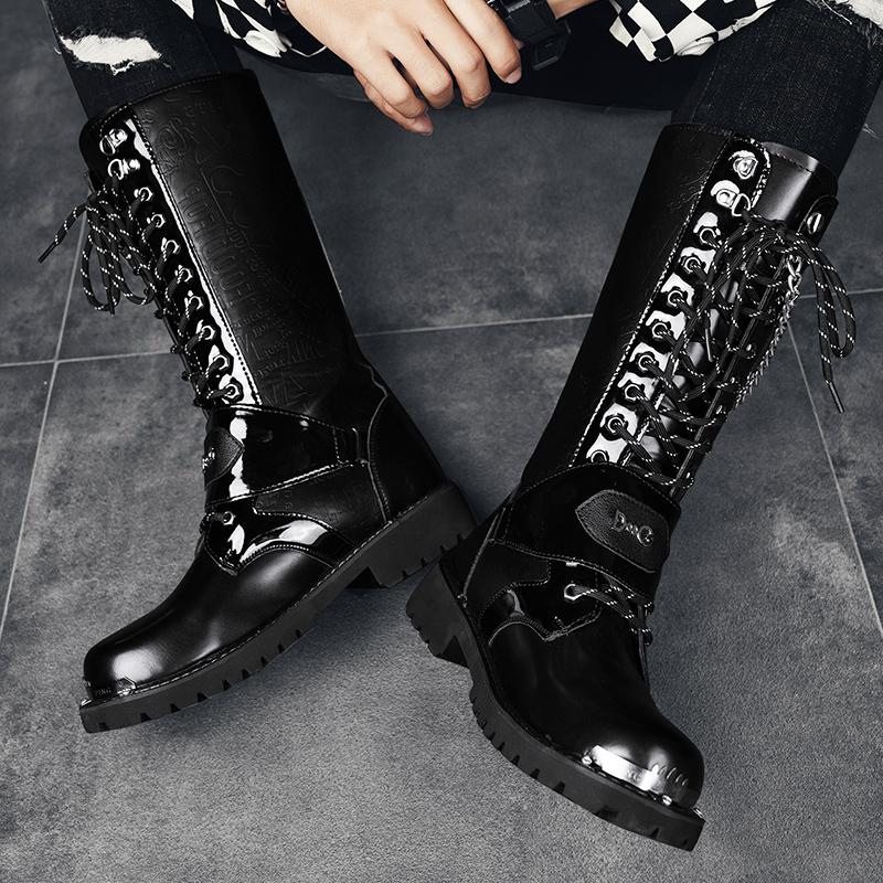 Fashion Motorcycle High Ankle Boots Men Casual Footwear High Top Punk Leather Boots for Men Winter Stylish Men Motorcycle Boot Big Size
