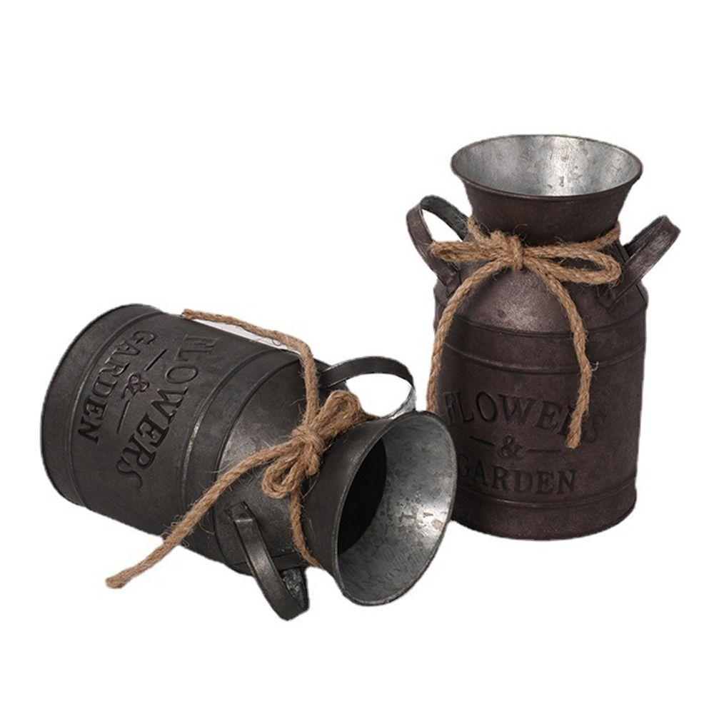 Balcony Flower Pot Vintage Iron Flower Pot Iron Sheet Metal Flower Vase Portable Garden Bucket