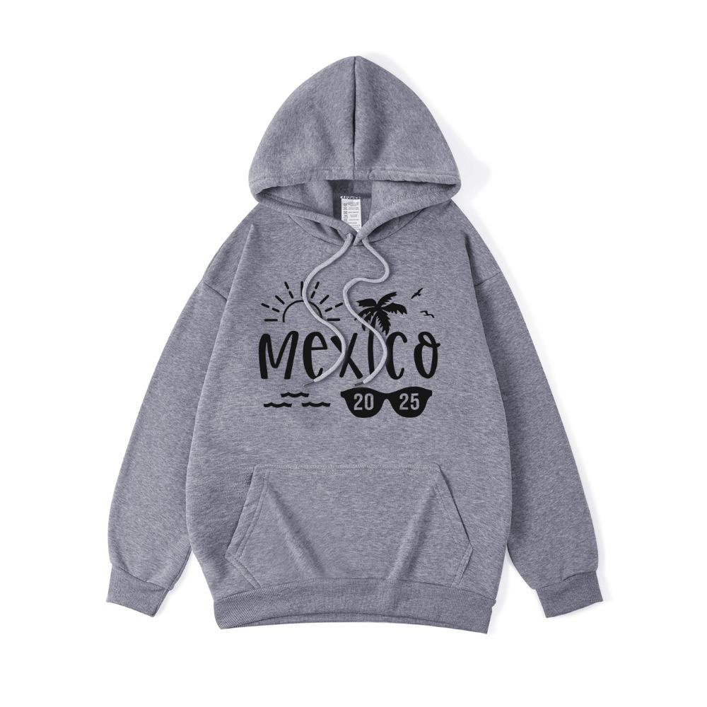 Худи с принтом Mexico Beach Женские базовые Удобные флисовые с капюшоном Теплые Свободные Толстовки Карман Женская Уличная одежда