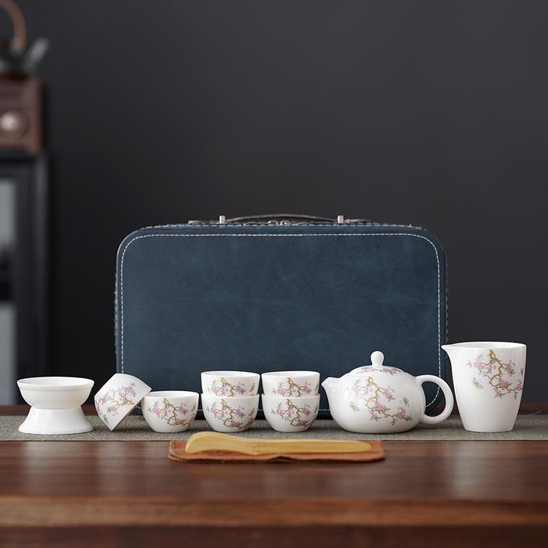 Dehua suet jade high-end tea set, new Chinese wisteria flower ceramic tea cup, corporate gift