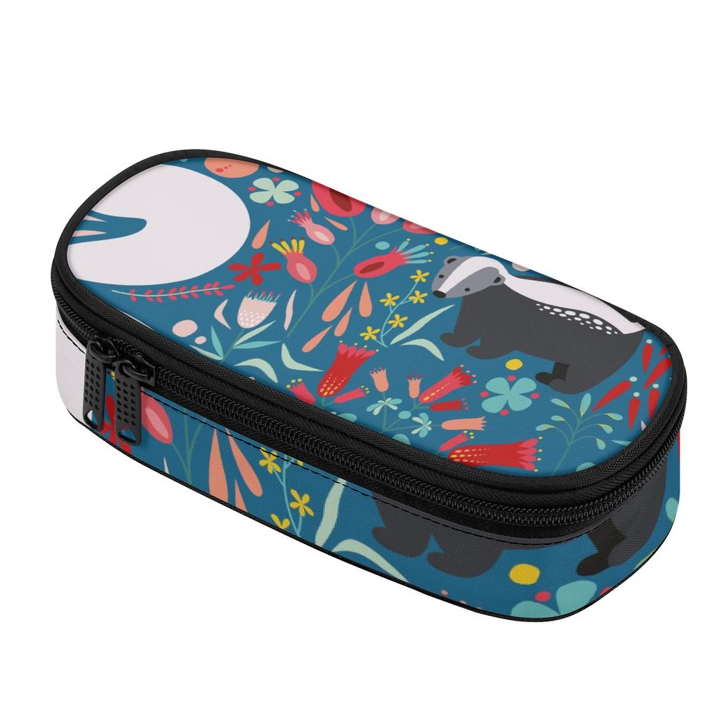 Pencil Bag Printed Durable 300D Polyester Zip Around Closure with Mesh Pocket Removable Divider and Pen Slots for Classroom Use