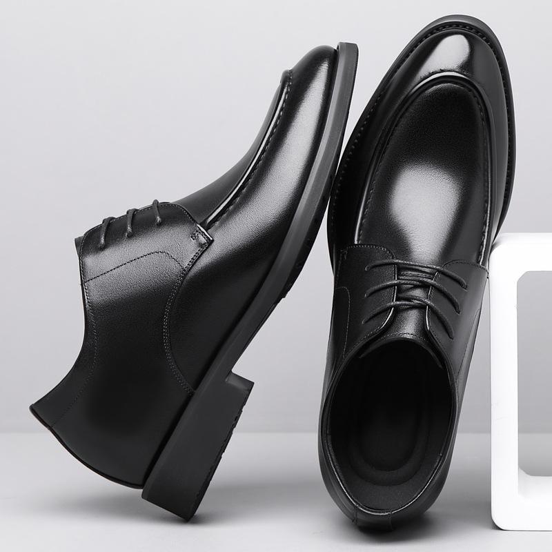 Inner height-increasing leather shoes men's 8cm 2025 spring new business dress pointed derby shoes leather commuter shoes