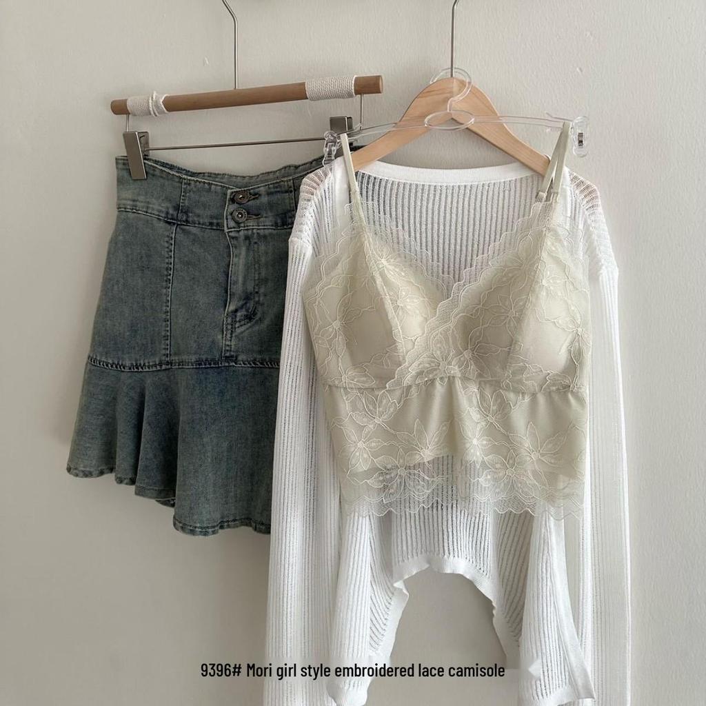 Кружевной топ-майка Ya Shuang с французской вышивкой, с фиксированными чашками и вкладышами - Универсальный и удобный