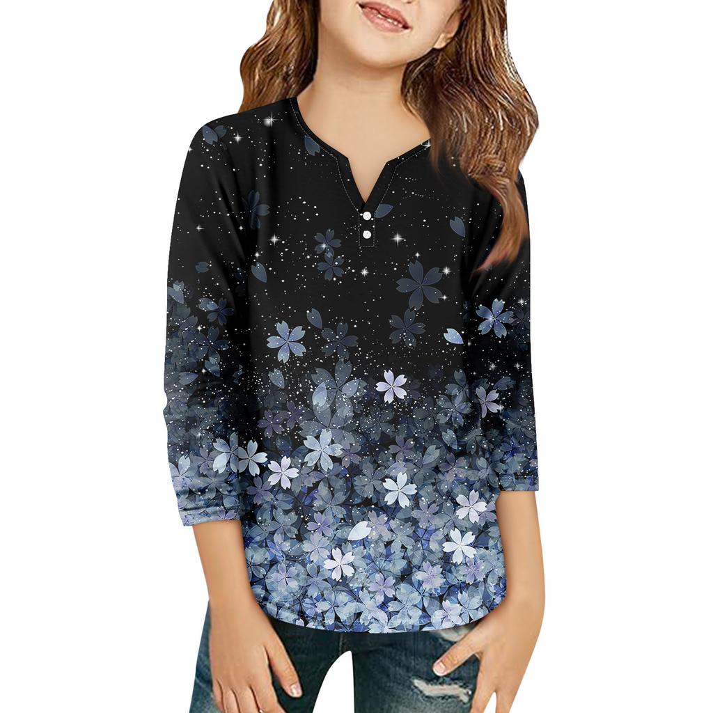 Детская футболка с рукавом 3/4, повседневная футболка с принтом, круглый вырез, блузка-пуловер