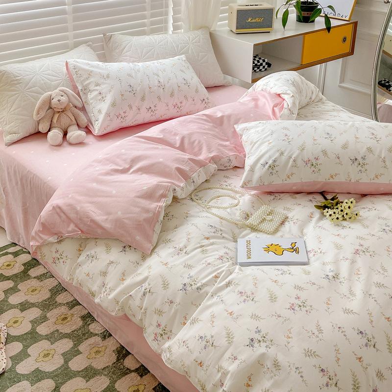 Cotton Four-piece Set Small Floral Ins Style Pure Cotton Quilt Cover Sheet Bed Three-piece Fitted Sheet Set