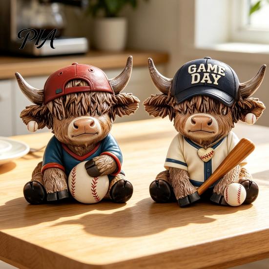 Modern Sculpture for Men 2Pcs Baseball Bull Figurines, Creative Resin Animal Statue Desk Shelf, Fan Gifts Home Office Decor, Unique Gift Fans
