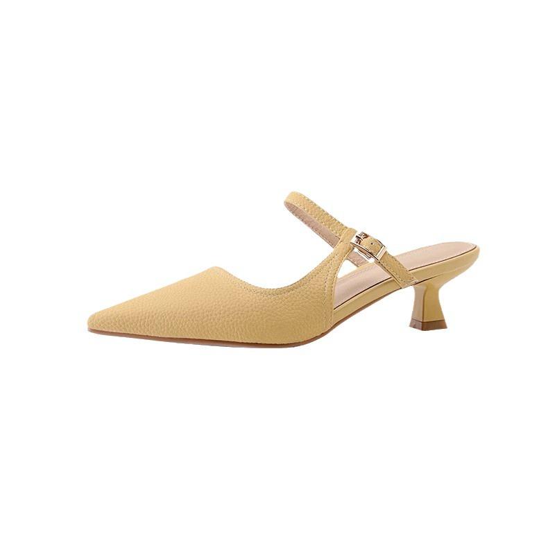 Босоножки-мешки на тонком каблуке для женщин на лето 2025 года, новые босоножки-полушлепки на остром каблуке-кошке