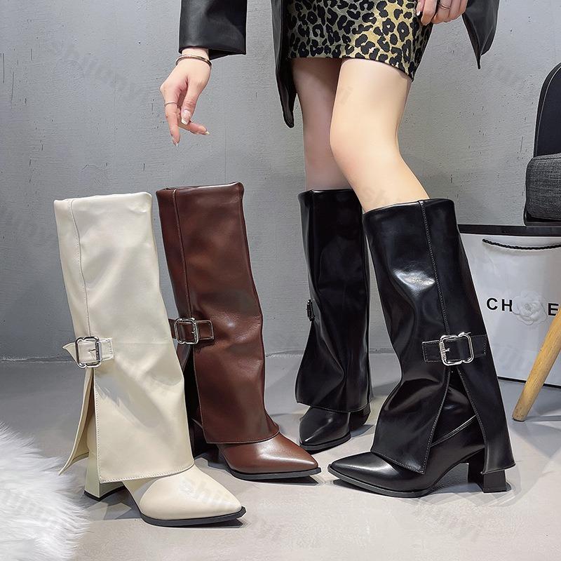 Женские Высокие Сапоги Модные На Высоком Каблуке С Острым Носом 2026 Дизайнерские Кожаные Сапоги До Колена С Металлической Пряжкой Женские Mujer Botas