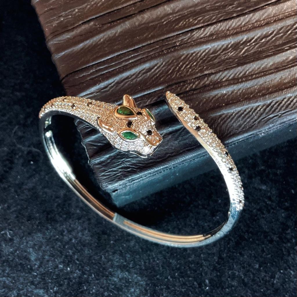 Новый Дворец Роскошная Мода Циркон Голова Леопарда Премиум Браслет Открытый Браслет