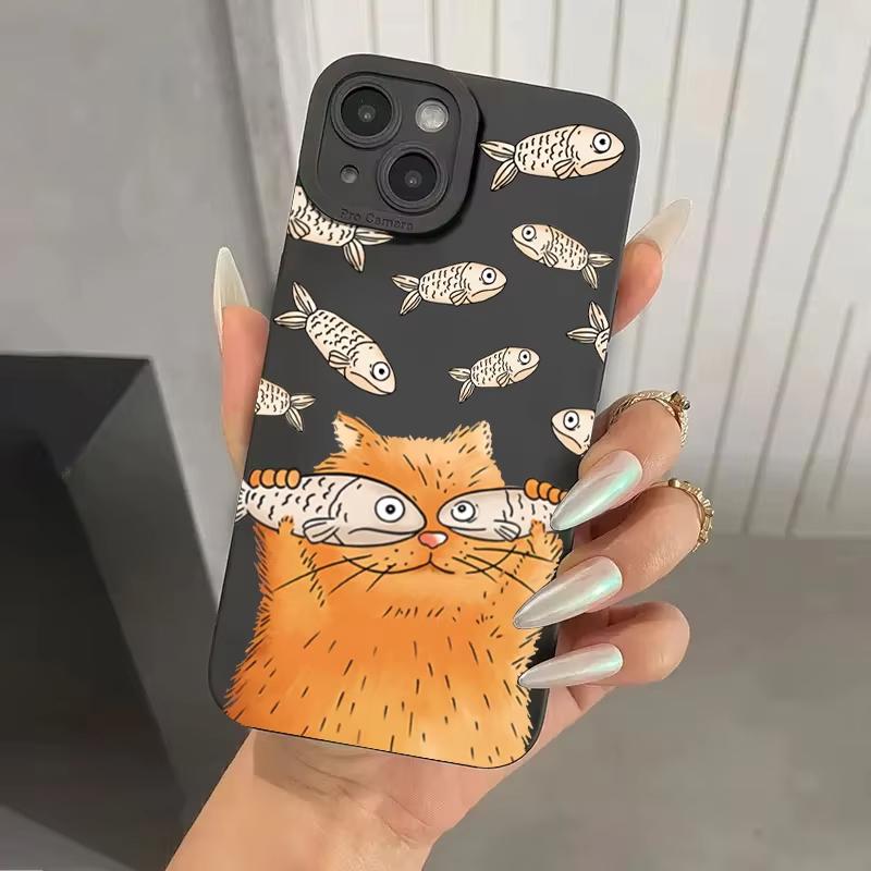 Модный Чехол для Телефона с Узором Рыбы-Кошки Для Iphone 17 Air 16 16e 17e 15plus 14 13 12 11 Pro Max Ударопрочный Прочный Мягкий Чехол
