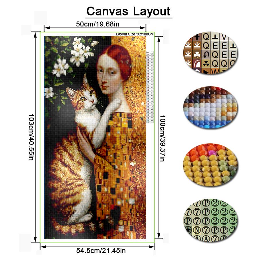 Diy Diamond Mosaic Woman and Cat Large Size Diamonds Painting Full Drill Rhinestone Embroidery Animals Jewelry Cross Stitch Kits Wall Decor