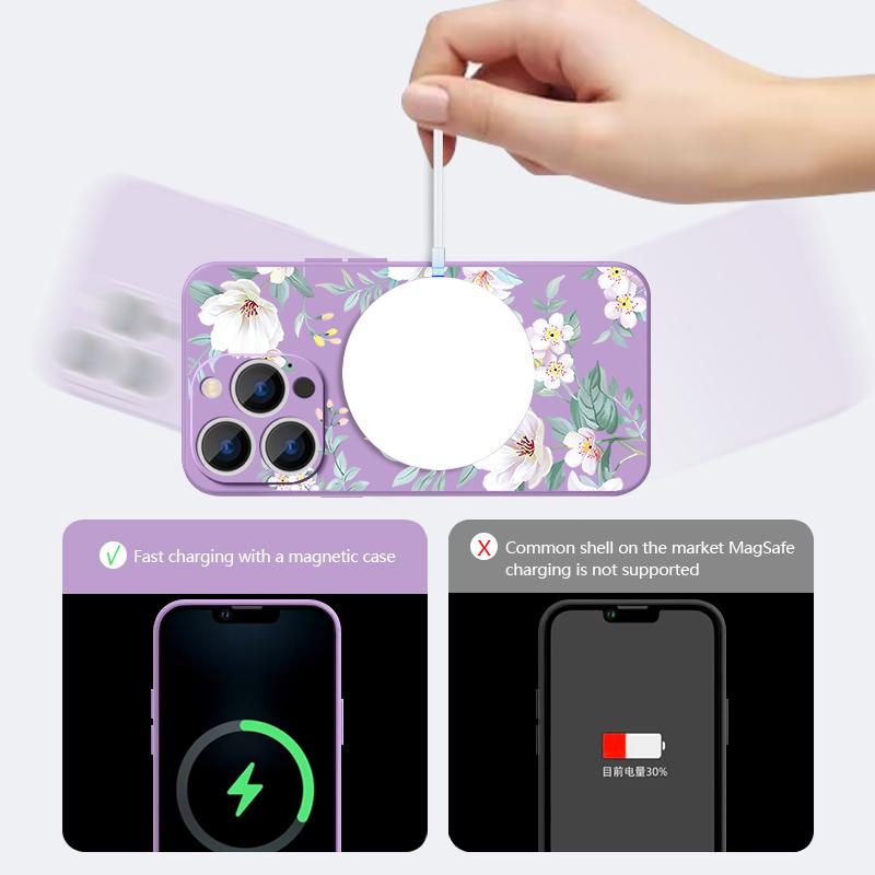 Магнитный чехол с черно-белым цветочным узором для Magsafe, для iPhone 16 Pro Max, Coque iPhone 15 Pro Max 14 13 11 17, чехол со встроенной металлической пластиной