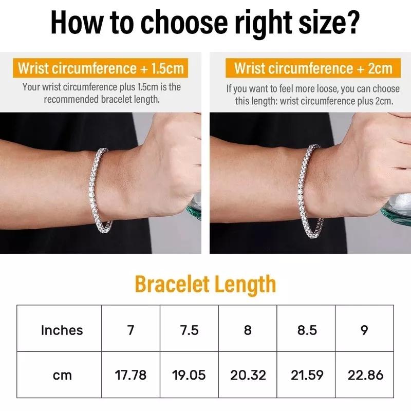 Hip Hop 3-5Mm Cubic Zirconia Tennis Bracelets Iced Out Chain Gemstone Wedding Bracelet for Women Men Argenteous Luxury Jewelry