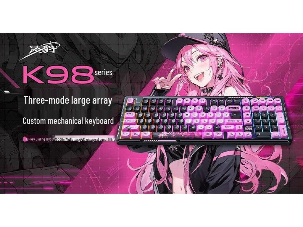 Беспроводная механическая игровая клавиатура LingBao K98 с 101 клавишей и возможностью горячей замены
