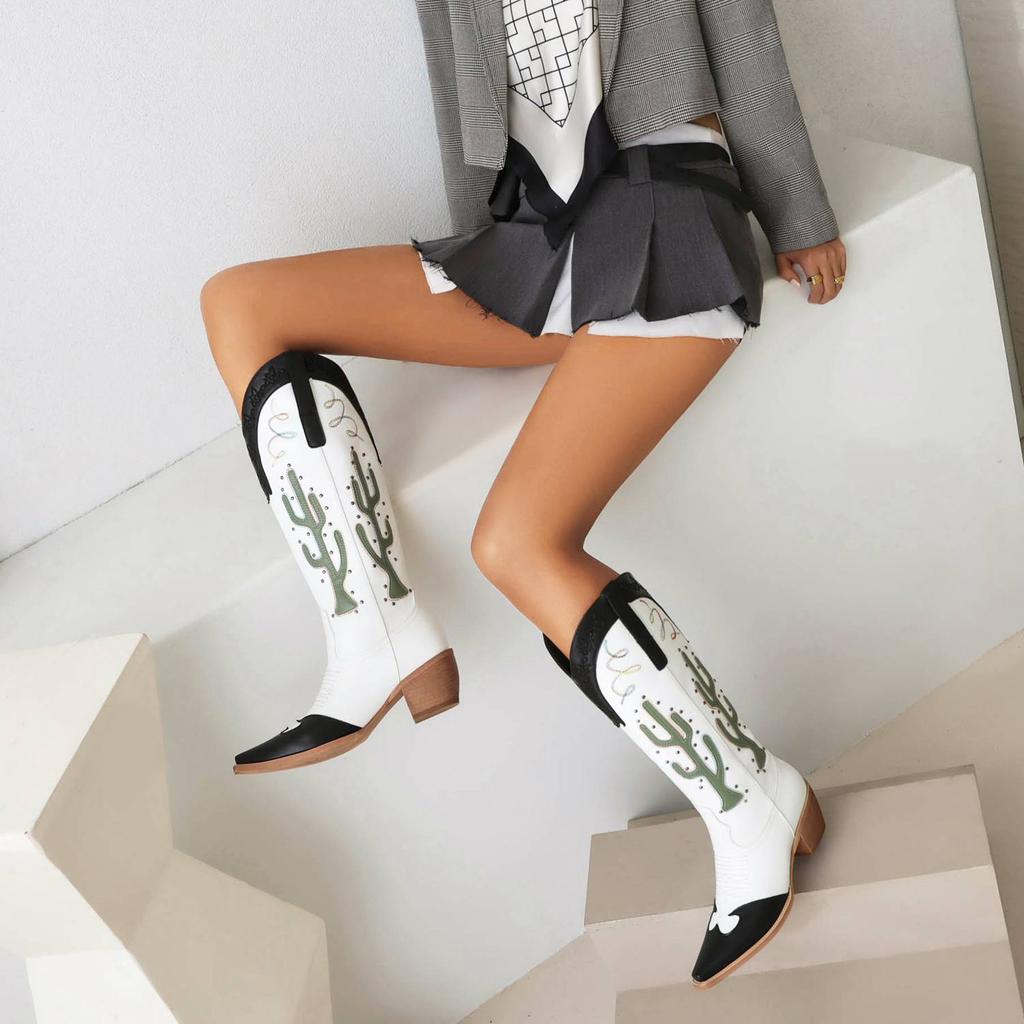 Krazing Pot ПУ осенне-зимние туфли на толстом высоком каблуке сапоги для верховой езды европейский дизайн вышивка шитье сохраняют тепло высокие сапоги до бедра