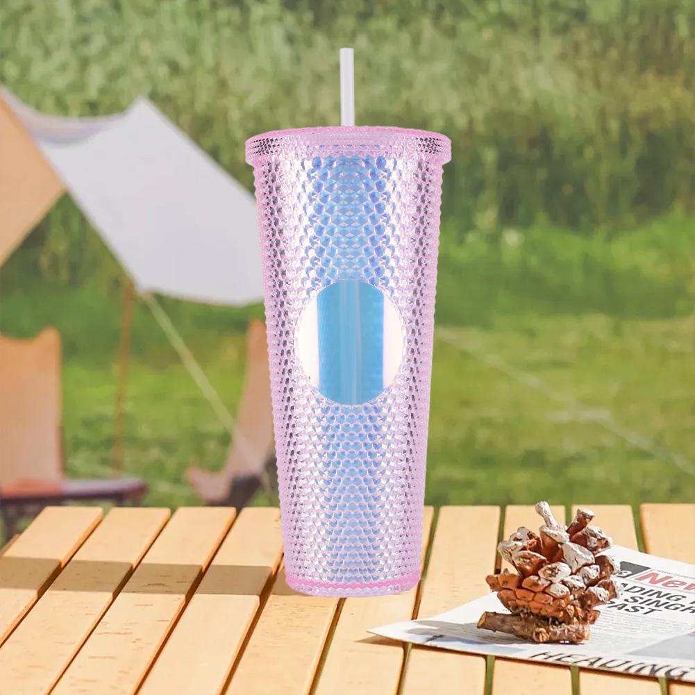 710ml Plastic Straw Cup Drinking Cup Double-Walled Water Tumbler with Lid Bubble Tea Cup Large Capacity for Home & Outdoor