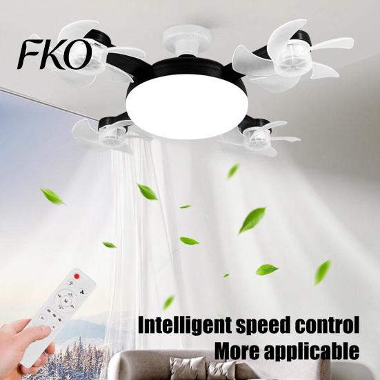 Easy Install Socket Fan 3/4/5 Blade Ceiling with Light & Remote Control, 2-in-1 Silent LED Drone Compact Ventilation Lamp Foldable Blades, 3-Speed