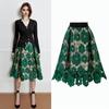 Женская юбка с высокой эластичной резинкой на талии, ажурное кружево с цветочным принтом, большая распашная двухслойная юбка до середины икры, женская вечерние юбка-миди для поездок на работу