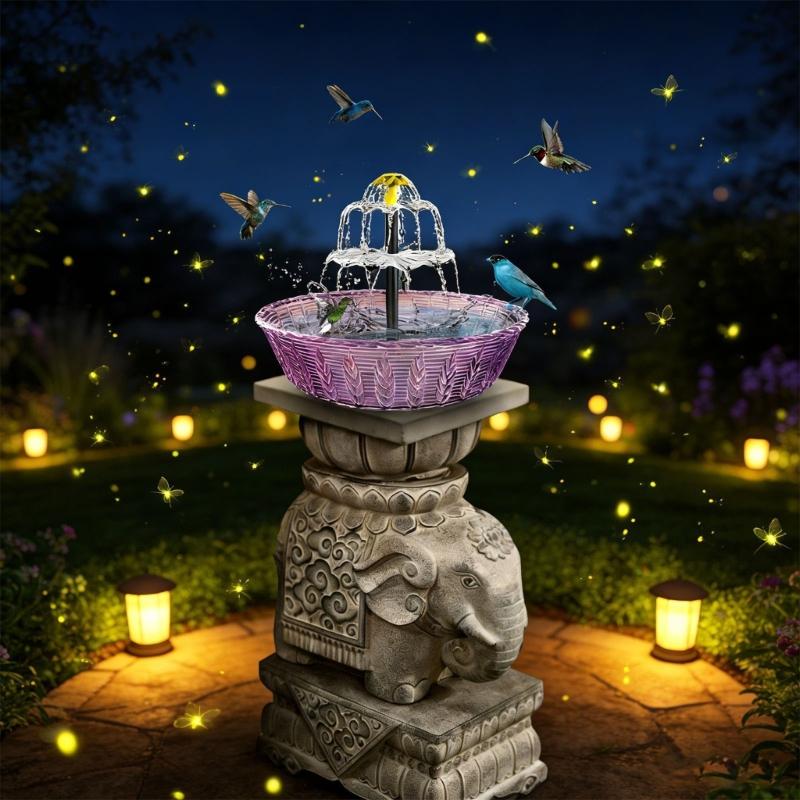 Пластиковый уличный фонтан-поилка для птиц на солнечных батареях с динамическим водным шоу, создающим завораживающие струи для сада