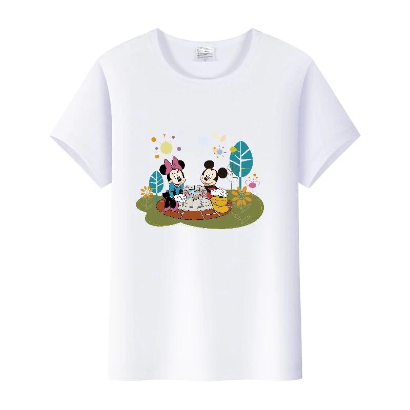Cartoon Minnie Mickey Mouse Print T Shirt Leopard Bow Summer Kawaii Clothing Tops Hippie T-Shirt Gift Unisex