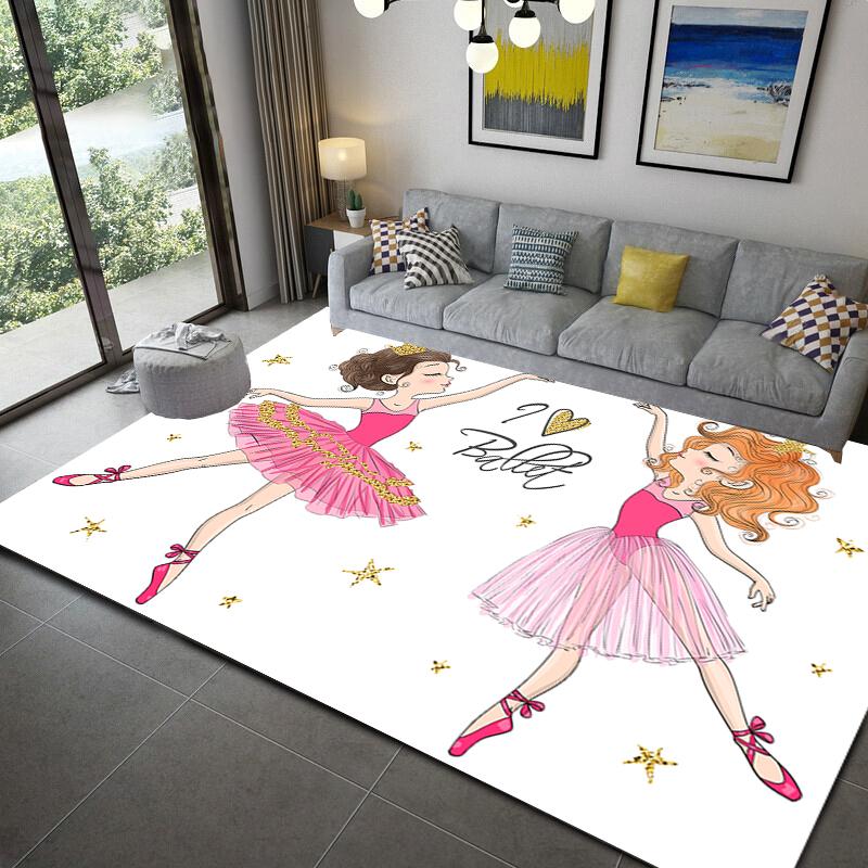 Cartoon Ballet Girl Cute Area Rug Kid Bedroom Game Floor Mat Memory Foam Girl Room Play Carpet for Living Room Decoration