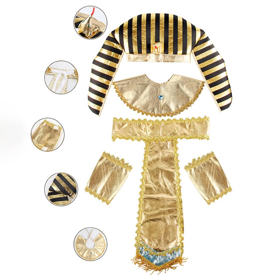 Children's Halloween Cosplay Egyptian Pharaoh Costume Baby Kids Christmas Birthday Party School Activity Dress Up Props Clothes