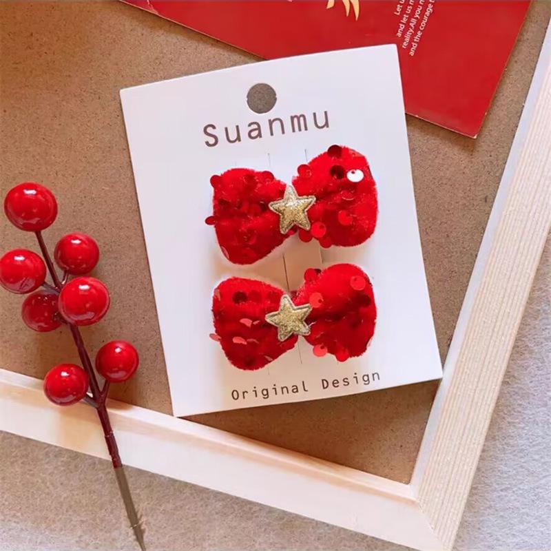 Новогодняя красная заколка с кисточкой: Ретро бант заколка для волос Ханфу для девочек