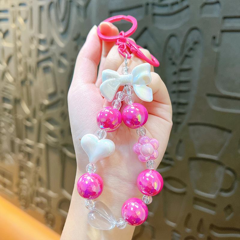 Брелок для ключей с разноцветными конфетами, бисером, бантом и сердечком