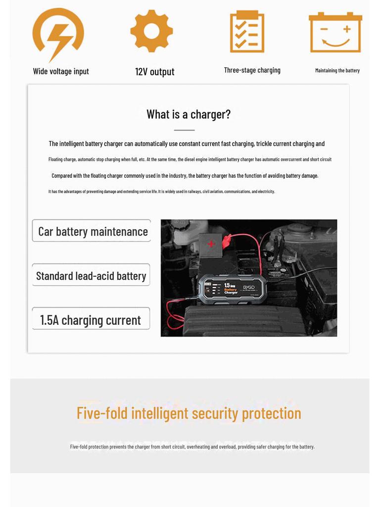 12 В интеллектуальное зарядное устройство для свинцово-кислотных аккумуляторов для автомобилей и мотоциклов