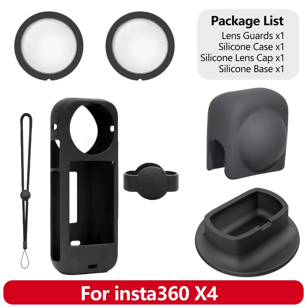 Accessories for Insta360 X4 Silicone Case Lens Cap Frame Mount Lanyard Pouch Holder Screen Protectors Action Camera Parts Bundle