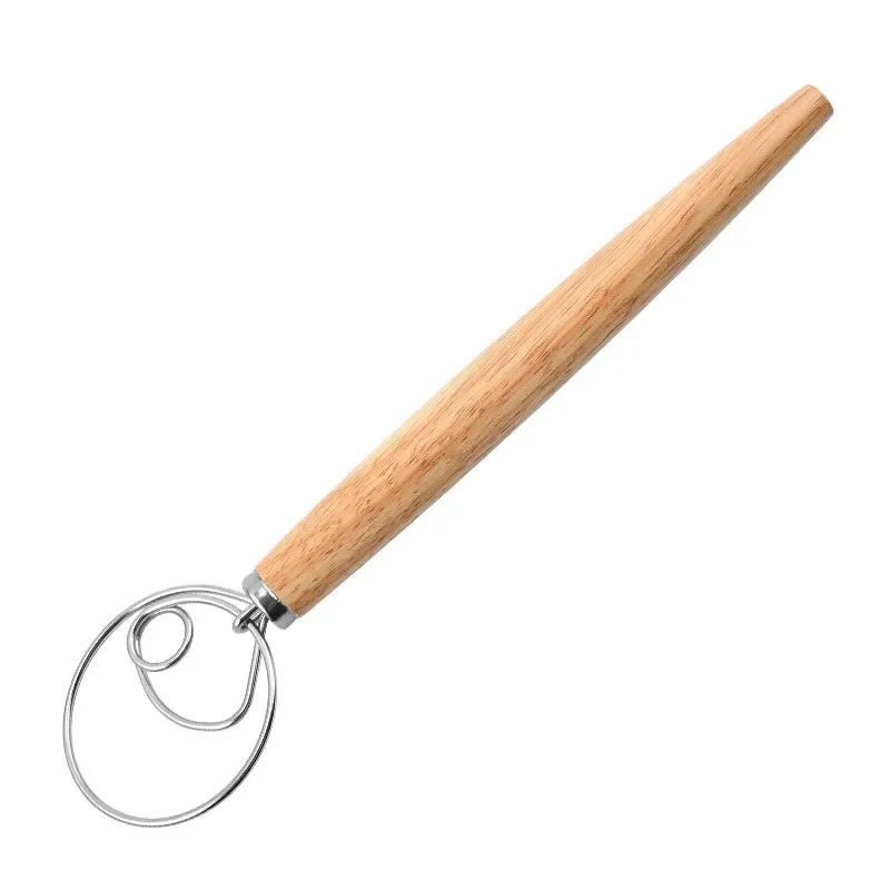 Danish Dough Whisk Stainless Steel Dutch Style Bread Dough Hand Mixer Wooden Handle Kitchen Baking Tools Pastry Dough Blender