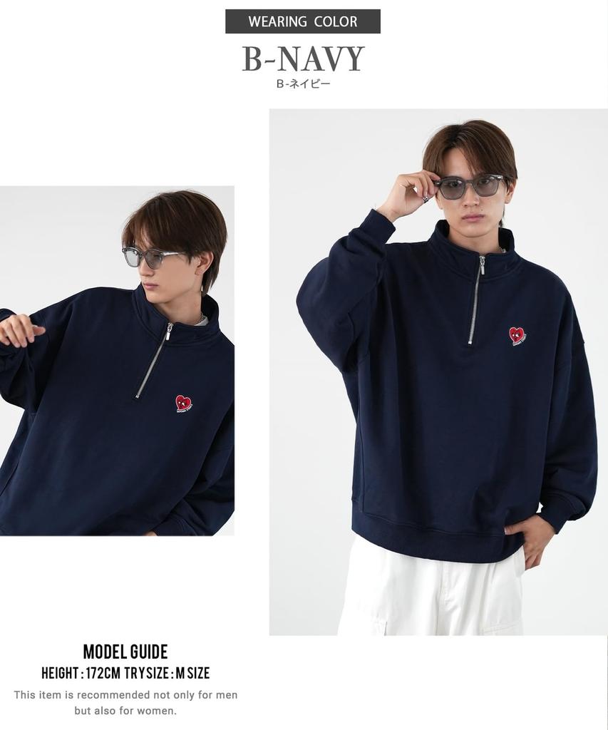 IMPROMES SIDEWAY STANCE Men's Half-Zip Fleece Sweatshirt with Embroidered One-Point Design, 70220, Navy