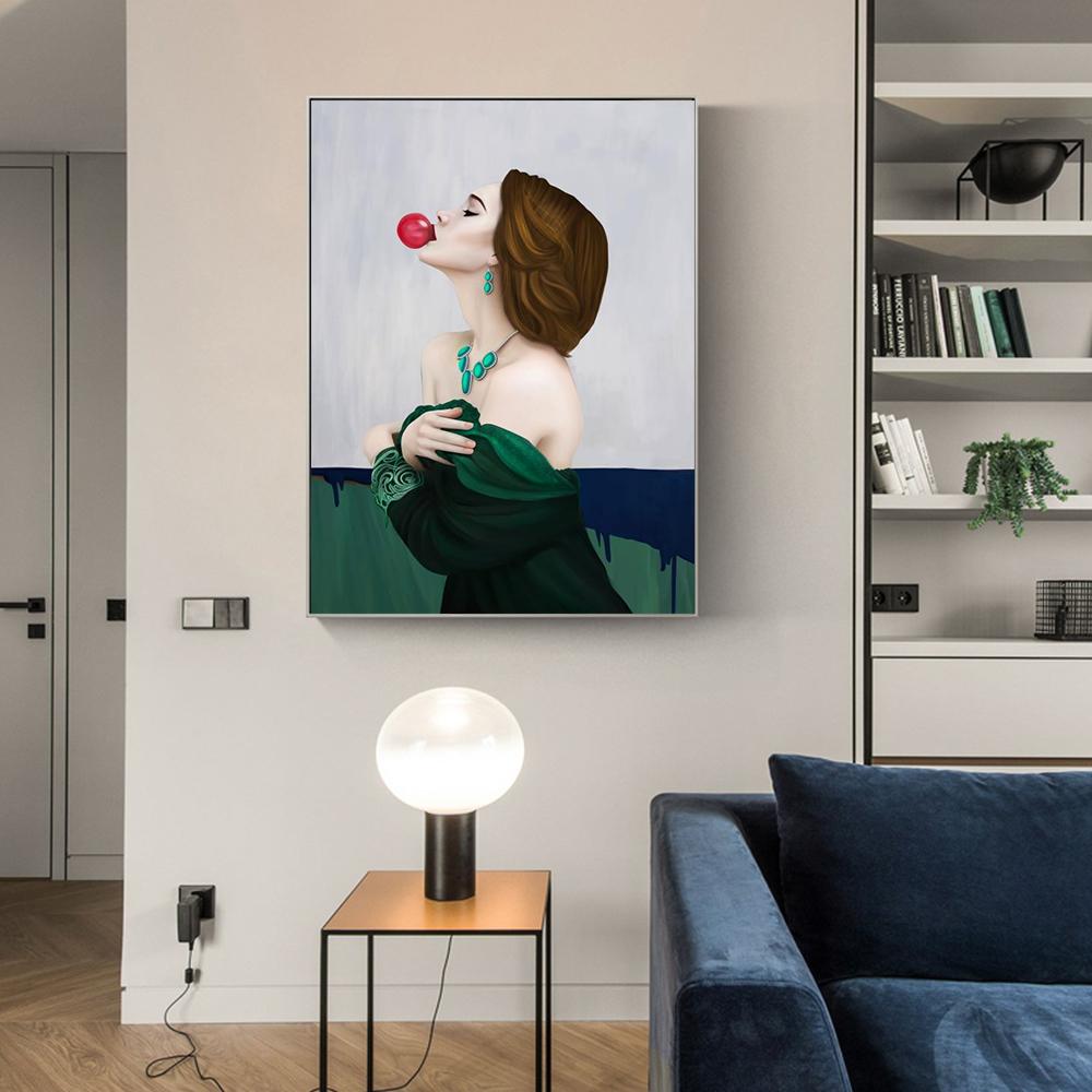 Модный постер с пузырьками, женщина в шляпе, скандинавский портрет, холст, картина, домашний декор, настенное искусство, 3 шт., поп-картины для украшения гостиной