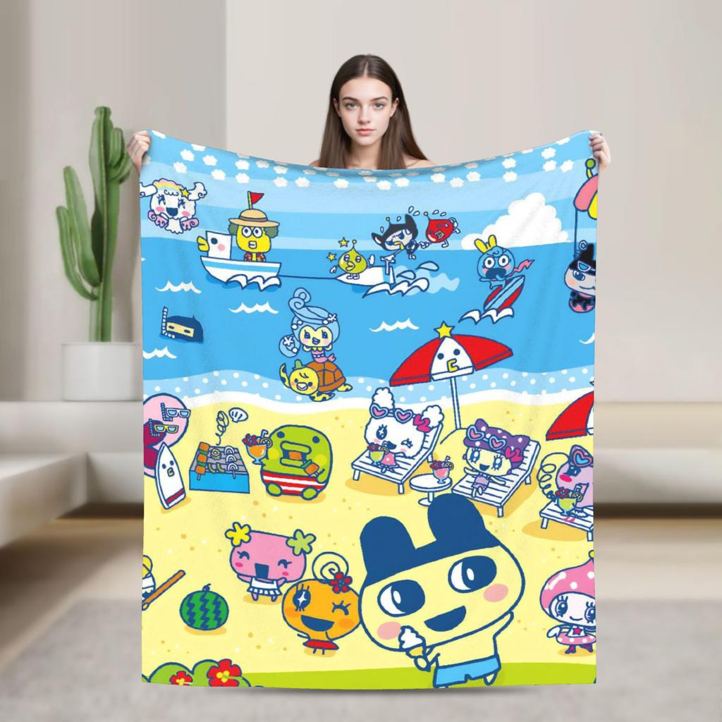 Japanese Cartoon Tamagotchis Blanket Cover Flannel Lightweight Thin Throw Blanket for Airplane Travel Bedspread
