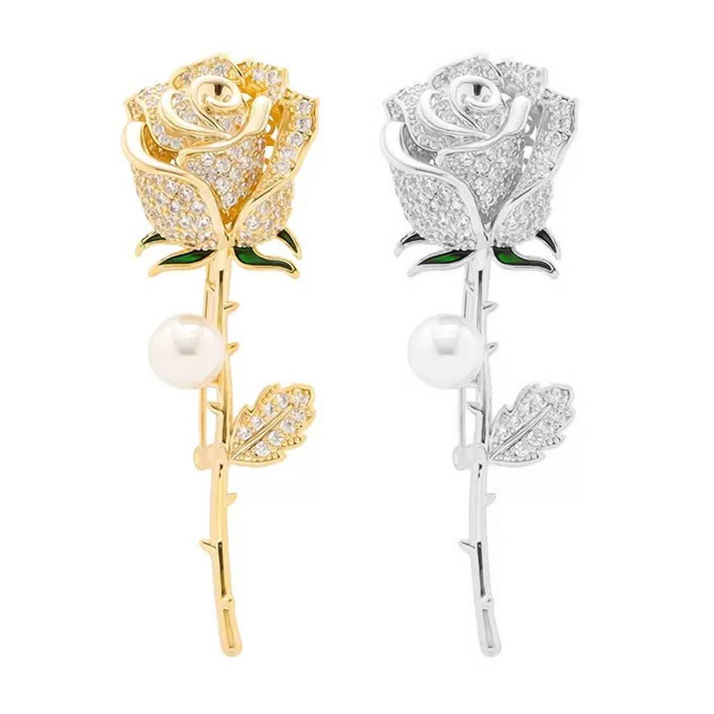 Elegant Rose Flower Shape Brooch Rhinestones Inlaid Faux Pearl Pin Bouquet Suit Lapel Badge Women Wedding Coat Accessories