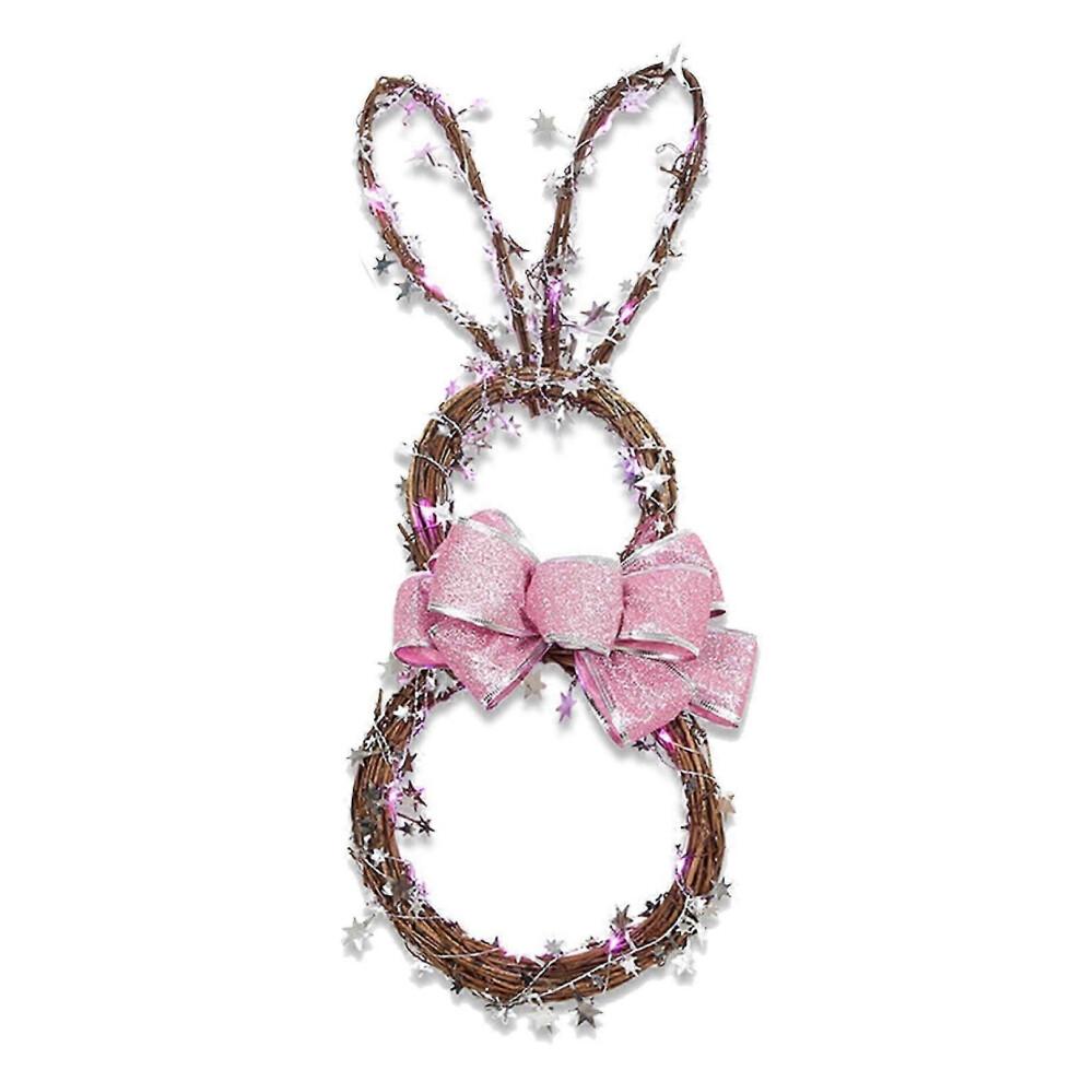 Easter Bunny LED Hanging Wreath - DIY Rattan Circle Decoration with Colourful Lights for Festive Doors
