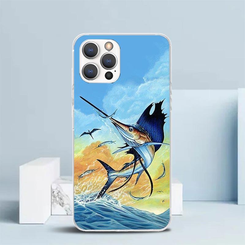 Морская рыбалка Рыбалка Рыба Удочка Чехол для телефона Для IPhone 16 17 Air 16E 15 14 Plus 13 Mini 12 11 Pro Max 7 8 + SE 2020 Мягкий ТПУ Ba