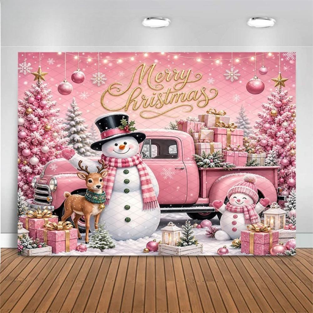 Christmas Car Snowman Reindeer Christmas Gift Theme Banner Background, Children's Birthday Party Decoration Photography Backdrop