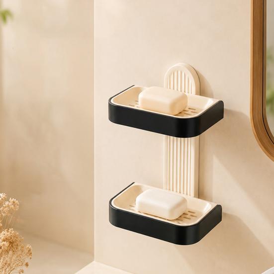 Wall Mounted Soap Dish, No-Punch Installation Moisture-Proof Soap Tray, with Pull-Out Water Collection Tray Waterproof Organizer for Bathroom