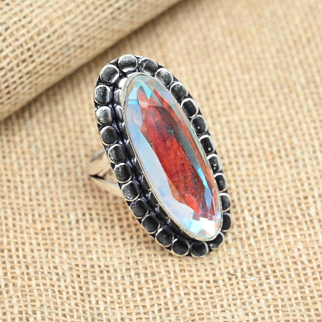 Rainbow Mystic Topaz 925 Sterling Silver Handmade Women Jewelry Wedding Gift Ring