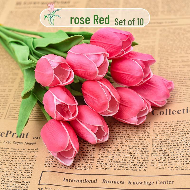 PU Tulip Simulation Flower - Decorative Plastic Bouquet for Living Room, Dining Table Ornaments, and Photo Props.