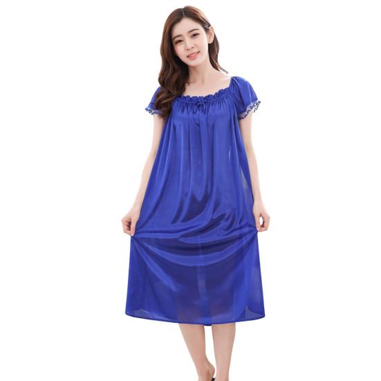 Chic Solid Color Smooth Surface Sleepwear Lightweight Quick Dry Women Nightdress for Adult Nightie Dress