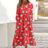 Женское повседневное миди-платье с круглым вырезом и рождественским принтом, с длинным рукавом и карманом