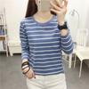 Women's Large Large Size Fashion Loose Long Sleeve T-shirt Women's Autumn Clothing Pure Cotton Stripe Base Shirt Top