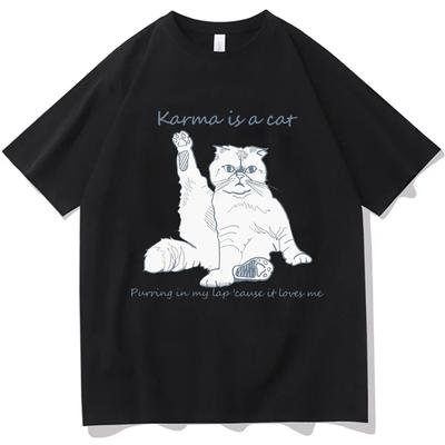 Футболка с графическим принтом Karma Is A Cat, унисекс, женские повседневные милые хлопковые футболки, уличная одежда больших размеров с короткими рукавами, подарки