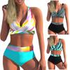 Women's Fashion Split High Waist Printed Bikini With Bra Pads And No Steel Bra Swimsuit