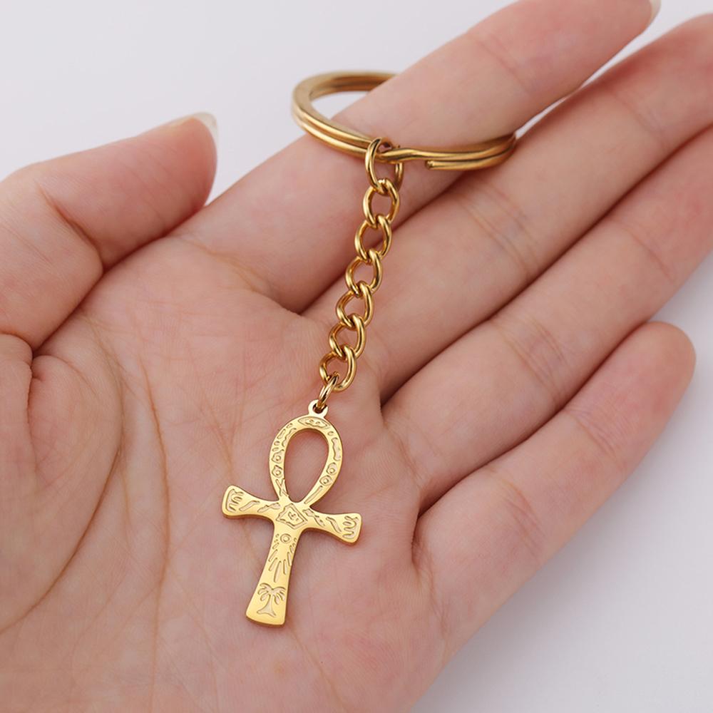 Dawapara Ancient Egyptian Ankh Cross Keychain Eye of Horus Anubis Protection Amulet Keyring Stainless Steel Jewelry
