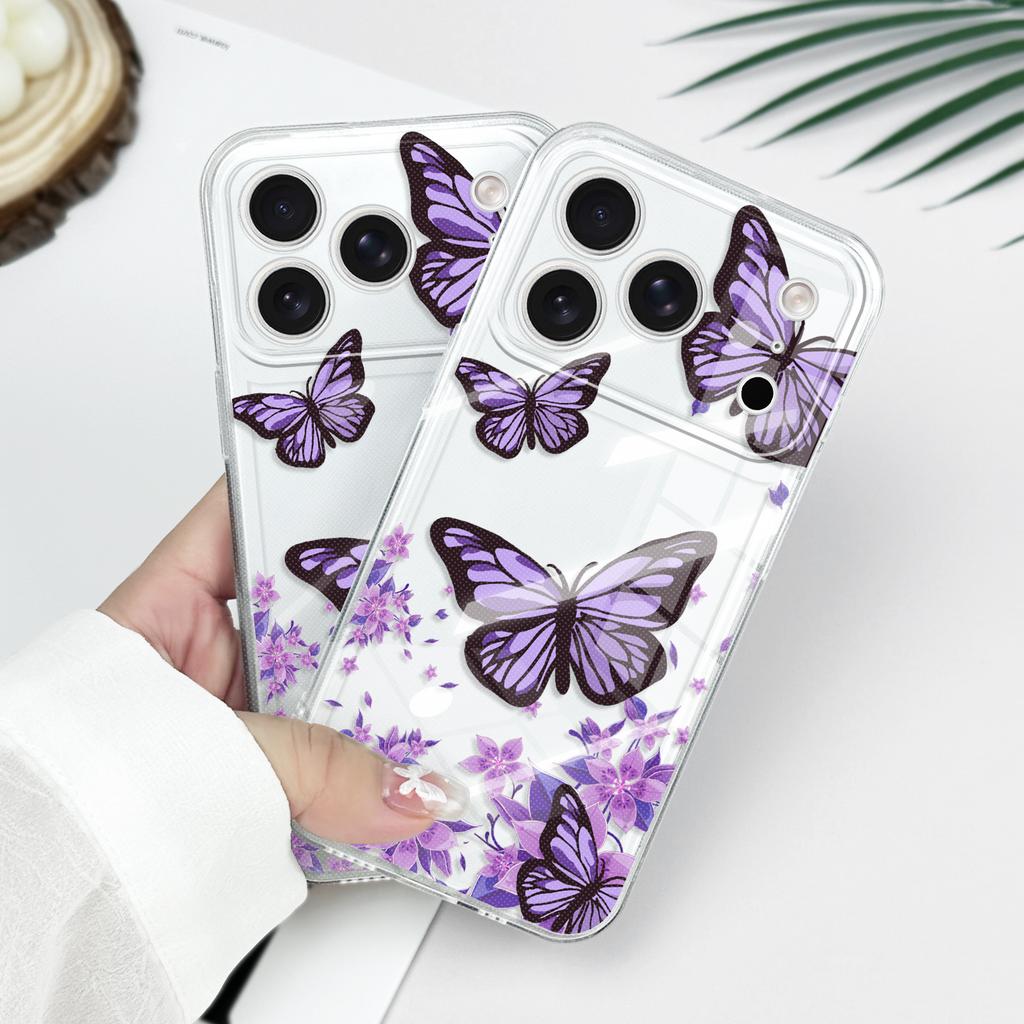 Sky Butterfly Transparent Phone Case For iPhone 17 Air 16 16e 15 14 Pro Max Plus Mini Soft TPU Cover