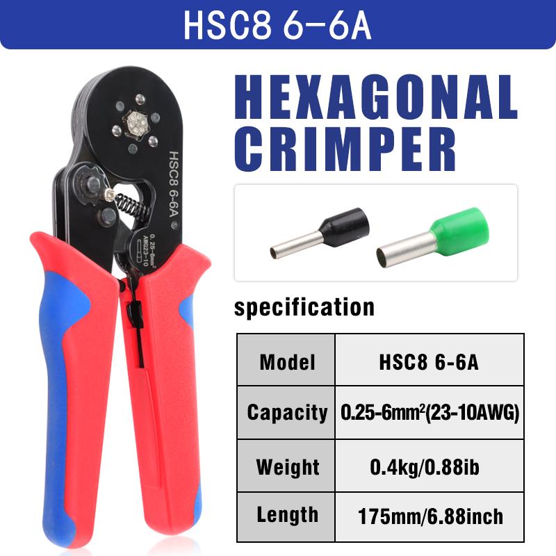 Промышленный трубчатый наконечник Экономящий труд 6-гранный HSC8 6-6A Высокоуглеродистая сталь Холодный обжим Инструмент для обжима проводов Игла Трещотка